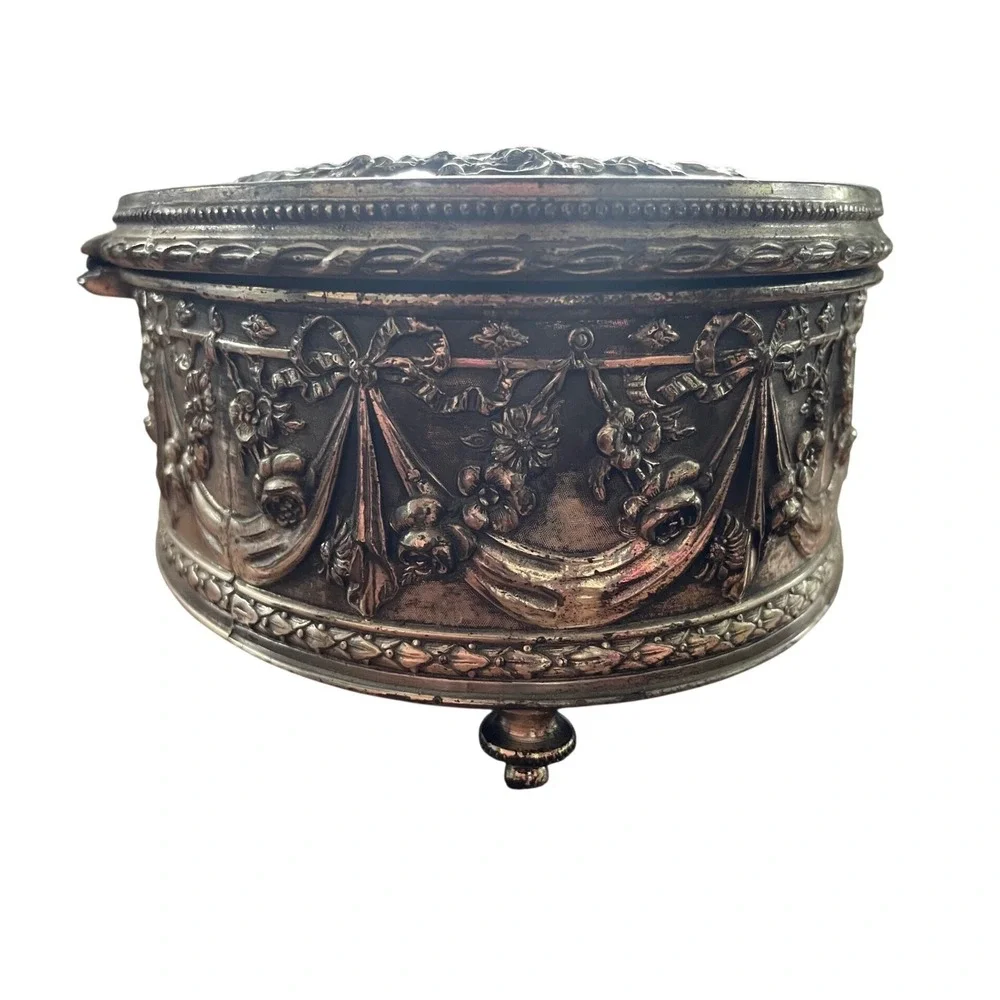 Antique Jennings Brothers JB 2733 Silver Plate Jewelry Casket Box Broken Hinge